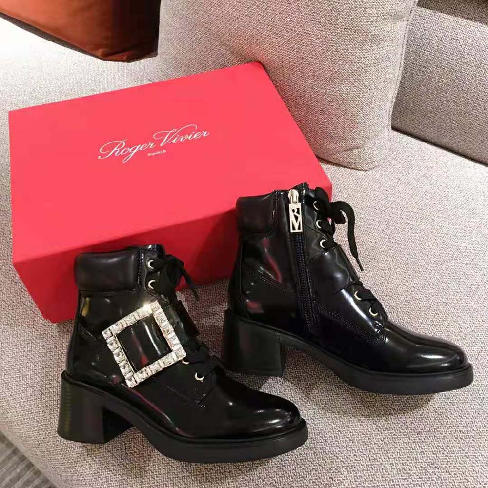 Roger Vivier Women Viv’ Rangers Strass Buckle Ankle Boots in Leather-6cm Heel - image 8