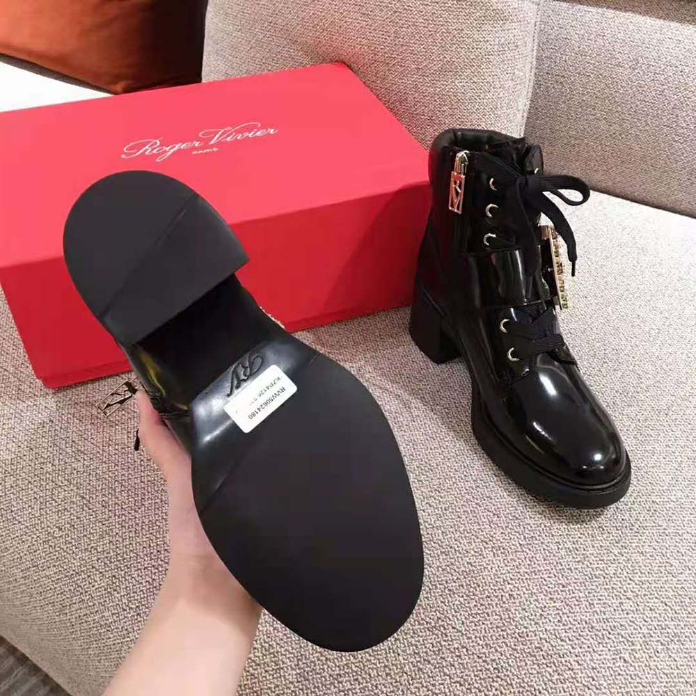 Roger Vivier Women Viv’ Rangers Strass Buckle Ankle Boots in Leather-6cm Heel - image 9