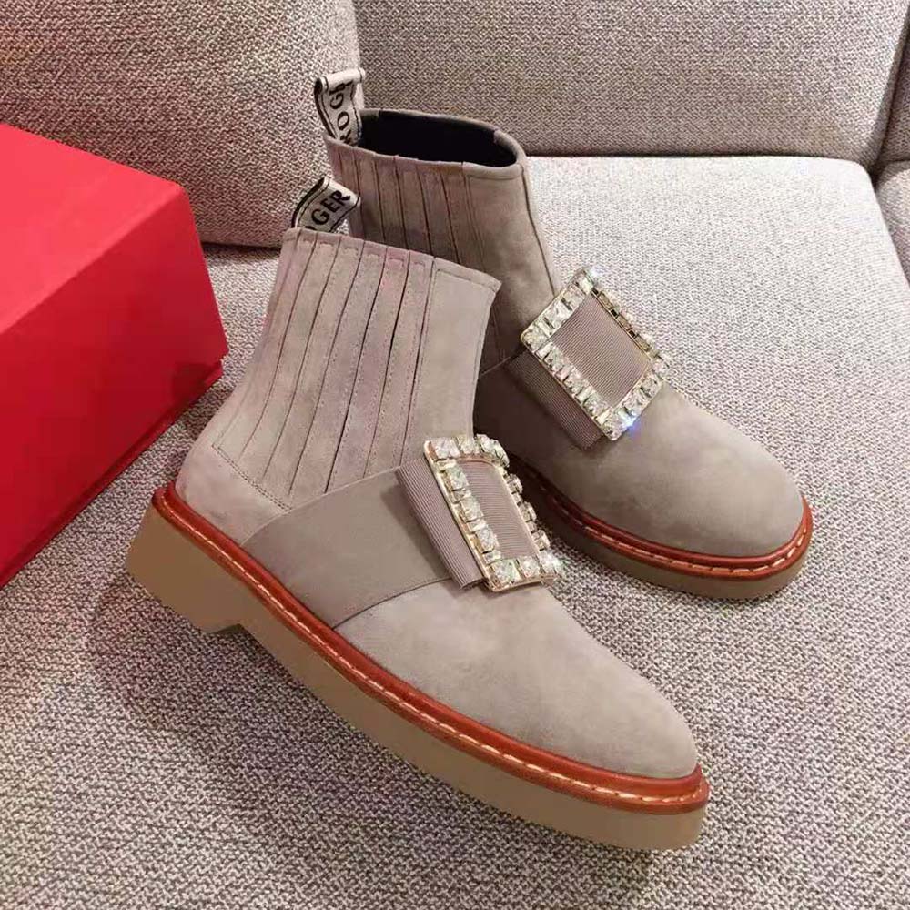 Roger Vivier Women Viv’ Rangers Strass Buckle Chelsea Booties in Suede - image 4