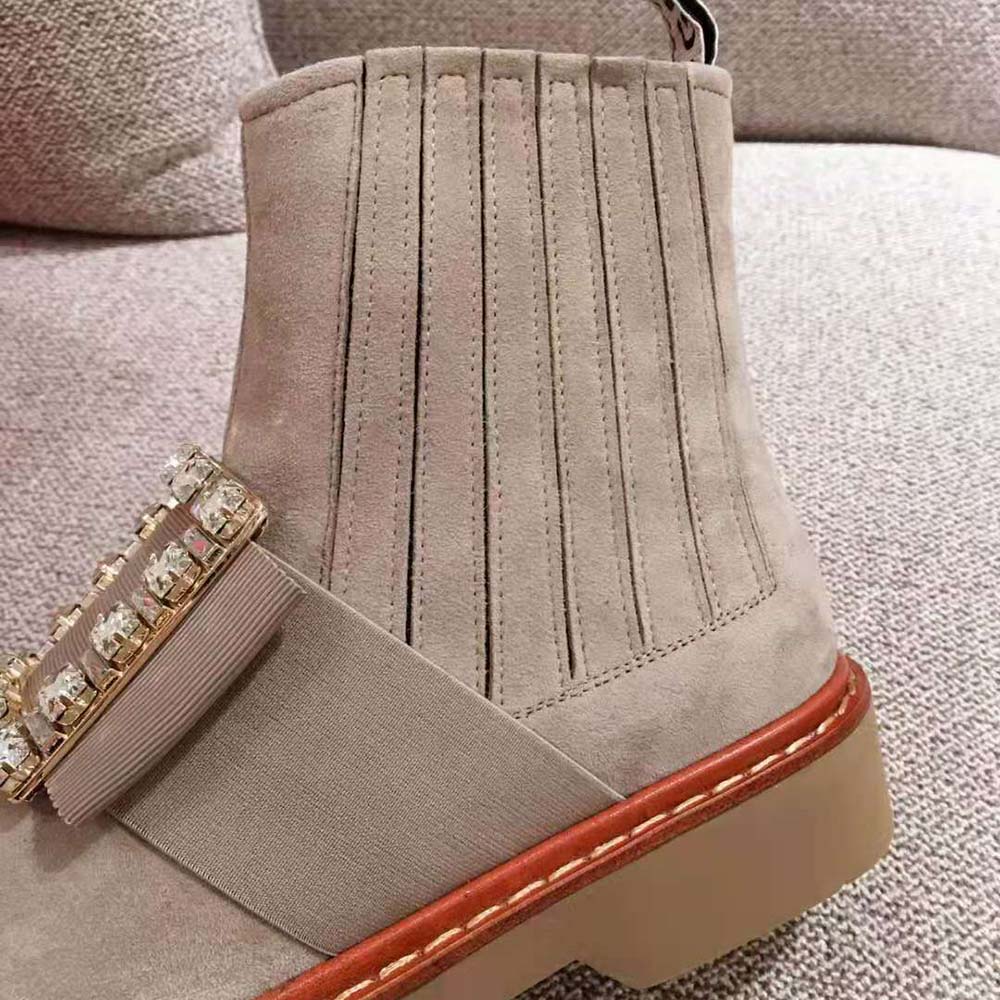 Roger Vivier Women Viv’ Rangers Strass Buckle Chelsea Booties in Suede - image 6