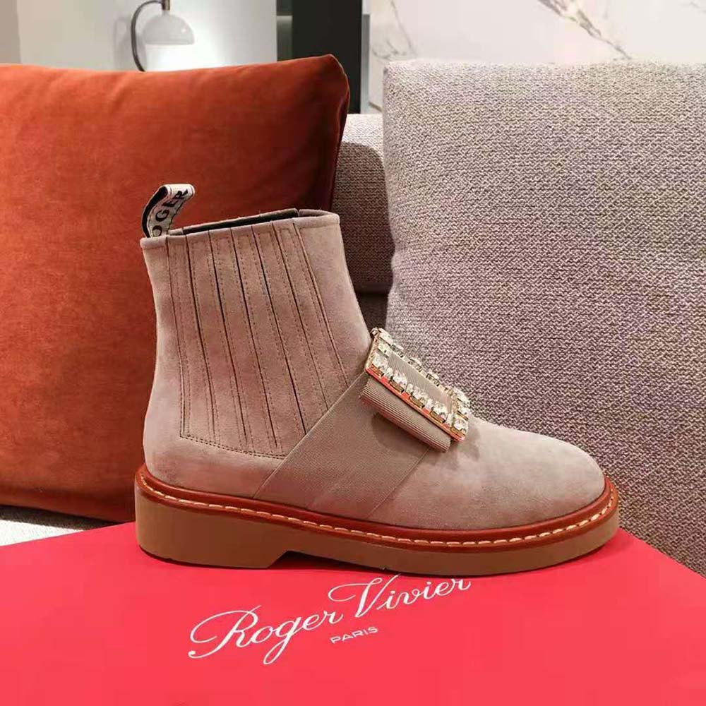 Roger Vivier Women Viv’ Rangers Strass Buckle Chelsea Booties in Suede - image 8