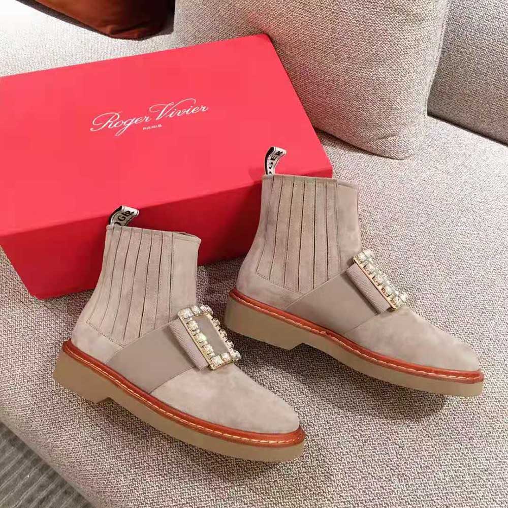 Roger Vivier Women Viv’ Rangers Strass Buckle Chelsea Booties in Suede - image 9