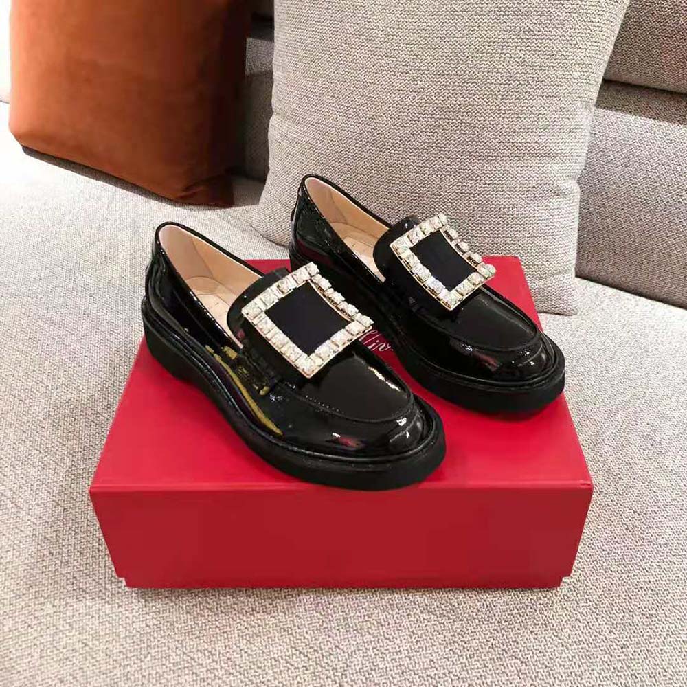 Close-up detail of strass buckle on Roger Vivier Women Viv’ Rangers loafers