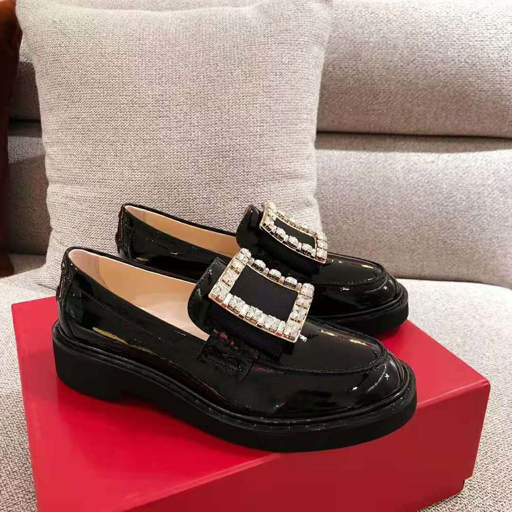 Roger Vivier Women Viv’ Rangers Strass Buckle Loafers-Black - image 4