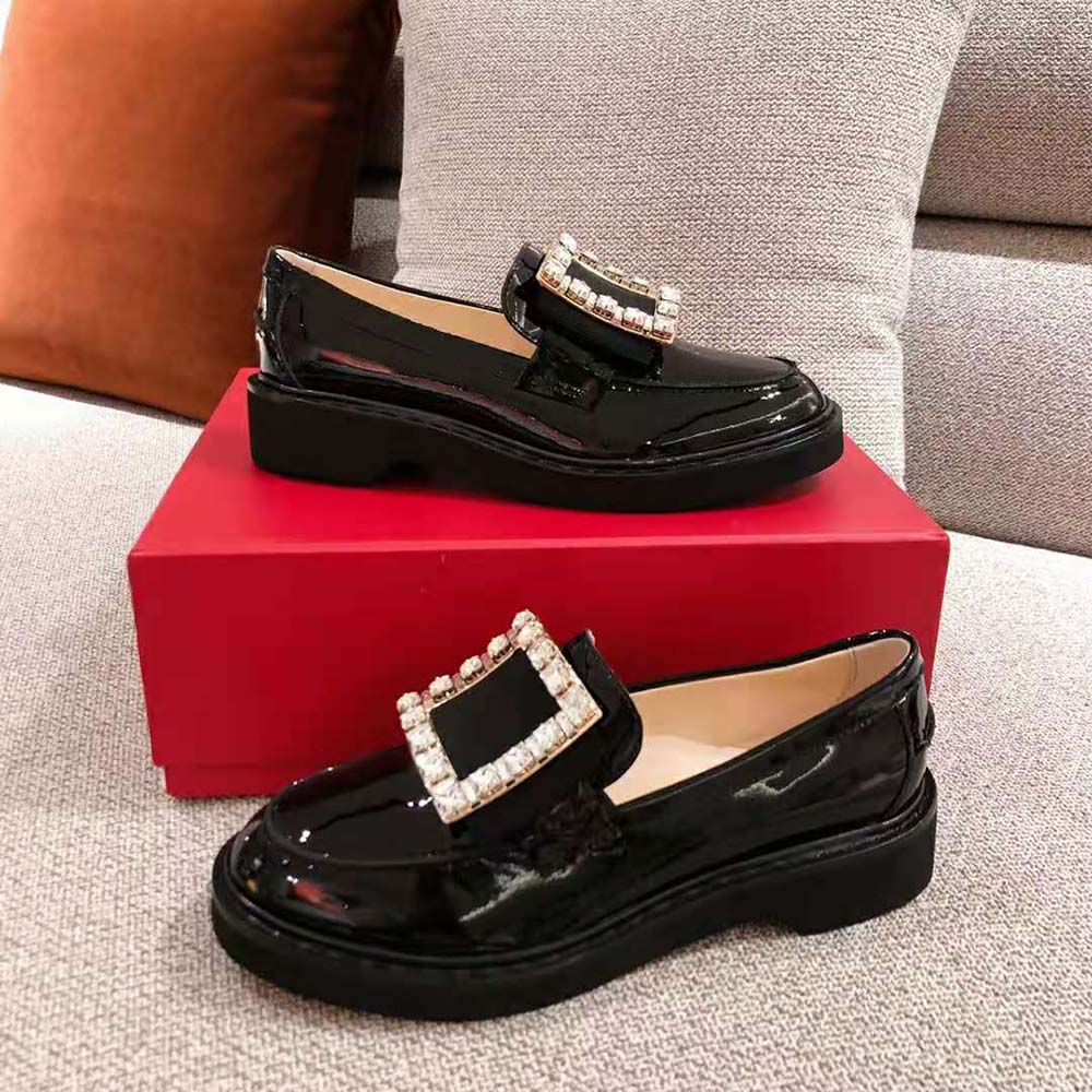 Roger Vivier Women Viv’ Rangers Strass Buckle Loafers-Black - image 9