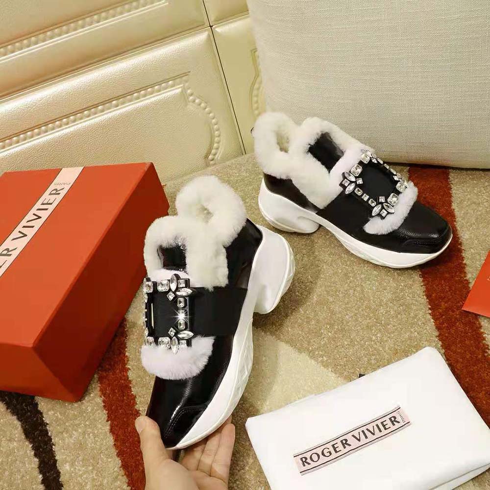Roger Vivier Women Viv’ Run Shearling Strass Buckle Sneakers in Patent Leather - image 6