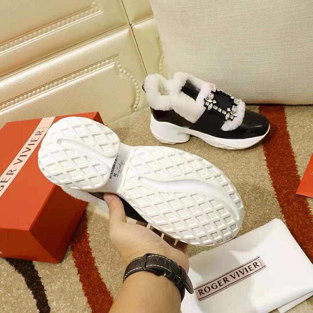 Roger Vivier Women Viv’ Run Shearling Strass Buckle Sneakers in Patent Leather - image 7