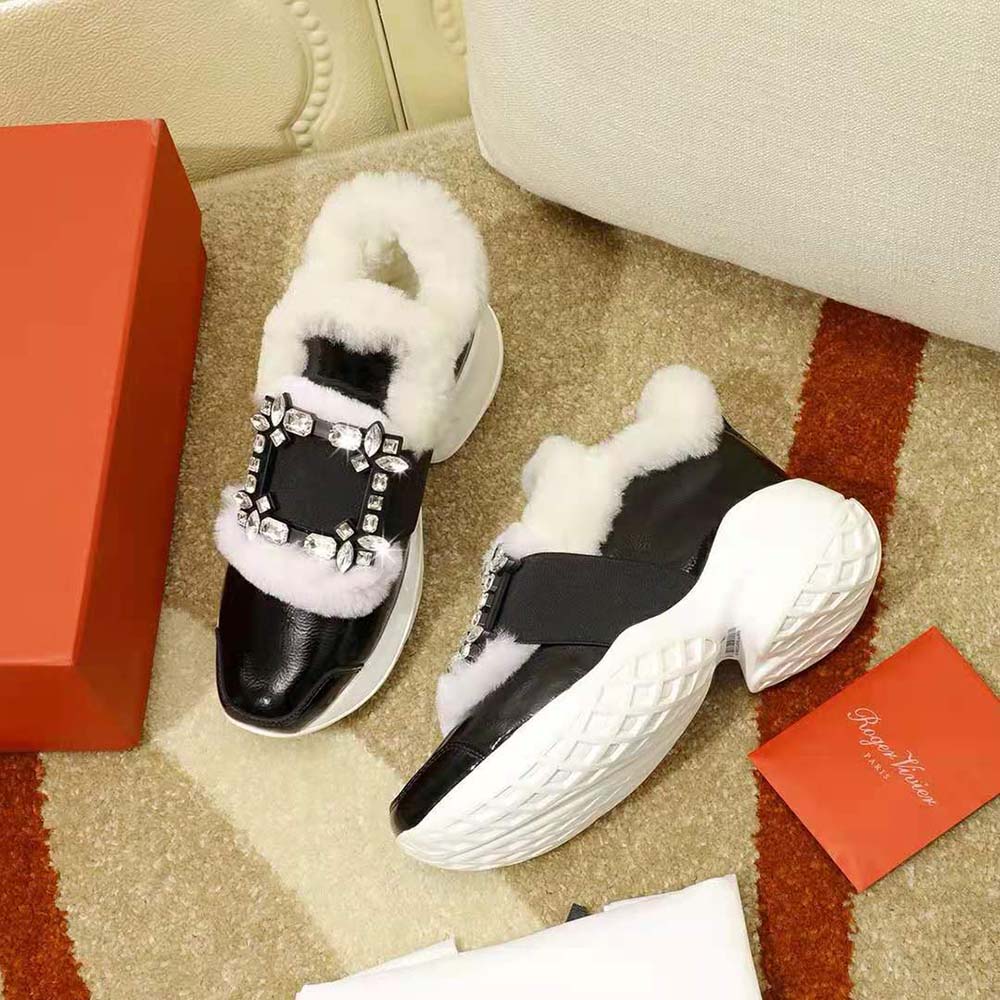 Roger Vivier Women Viv’ Run Shearling Strass Buckle Sneakers in Patent Leather - image 8