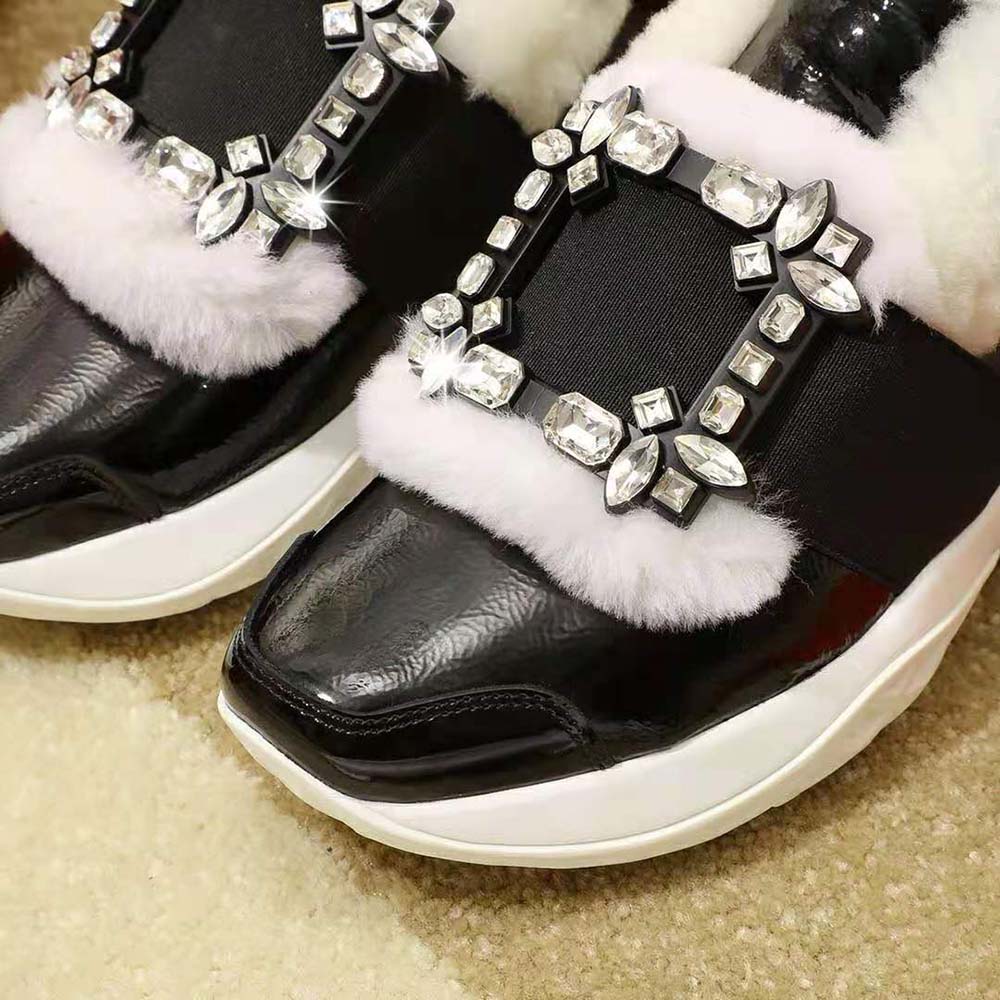 Roger Vivier Women Viv’ Run Shearling Strass Buckle Sneakers in Patent Leather - image 9