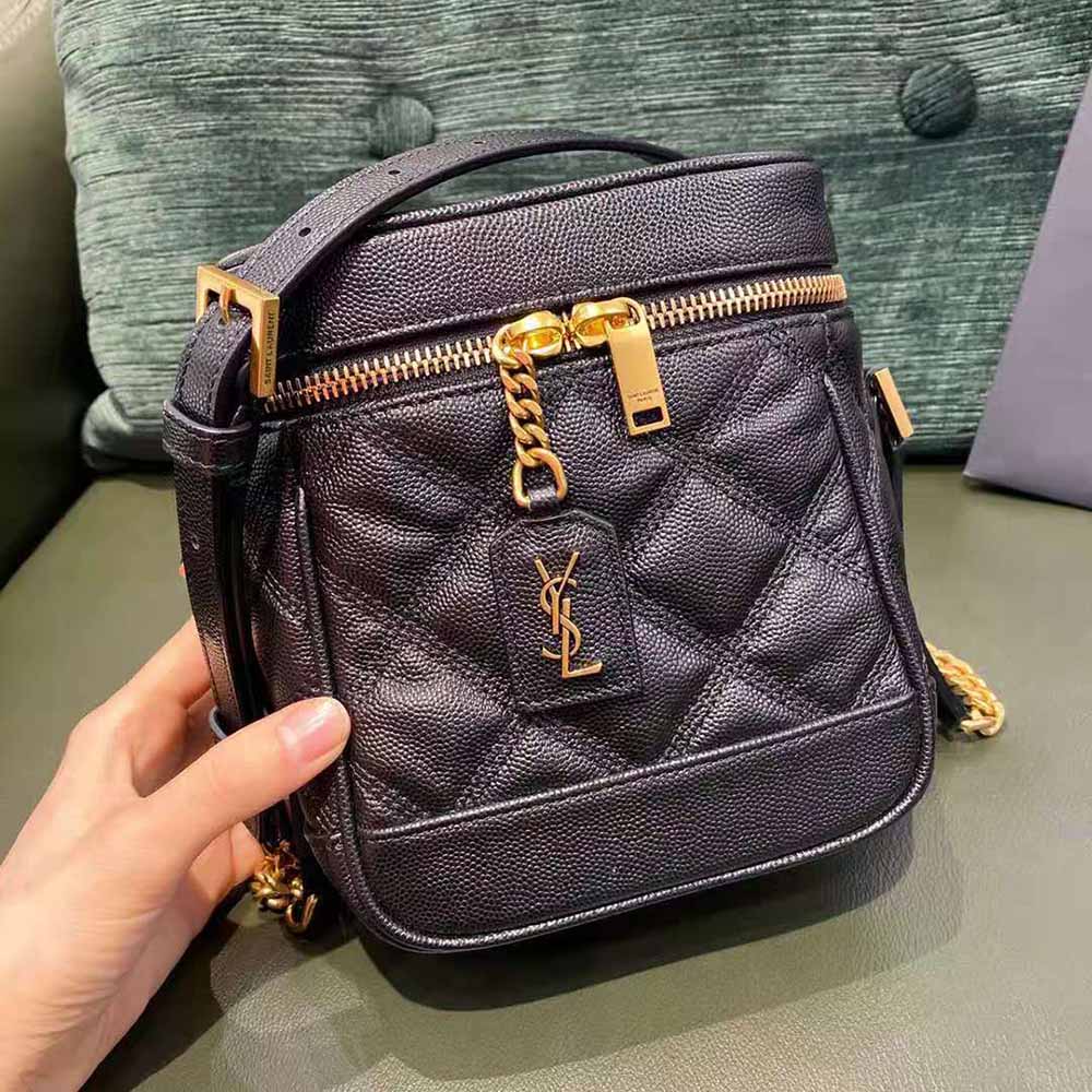 Saint Laurent YSL Women 80’s Vanity Bag in Carre-Quilted Grain DE Poudre Embossed Leather-Black - image 2
