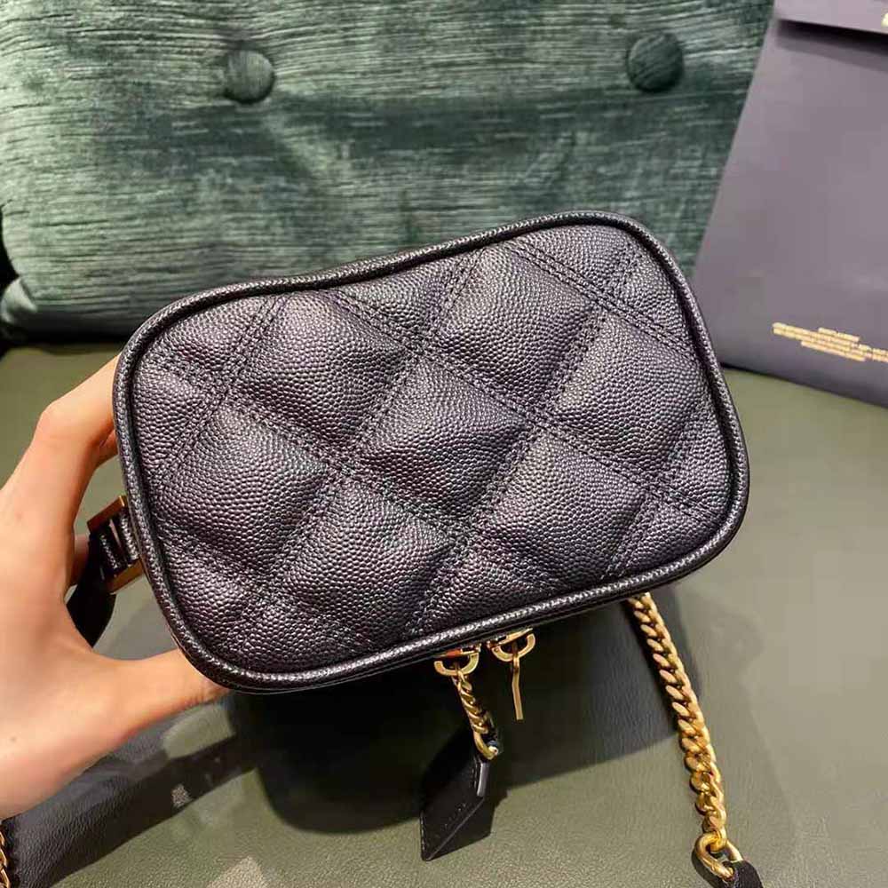 Saint Laurent YSL Women 80’s Vanity Bag in Carre-Quilted Grain DE Poudre Embossed Leather-Black - image 4