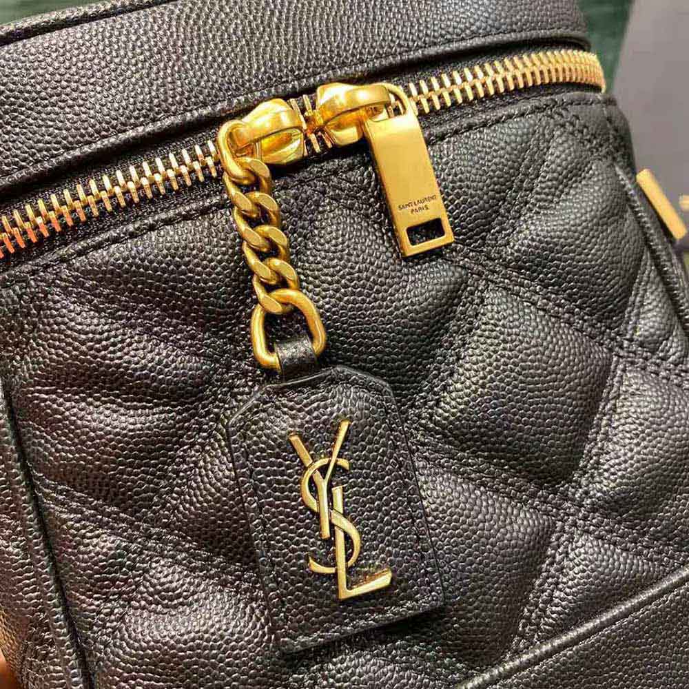 Saint Laurent YSL Women 80’s Vanity Bag in Carre-Quilted Grain DE Poudre Embossed Leather-Black - image 8