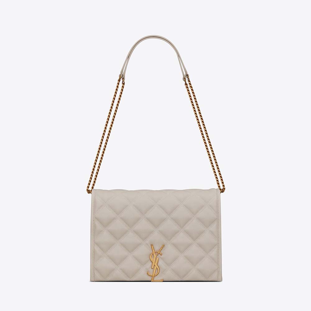 Front view of Saint Laurent YSL Women Becky Mmini Chain Bag in white lambskin