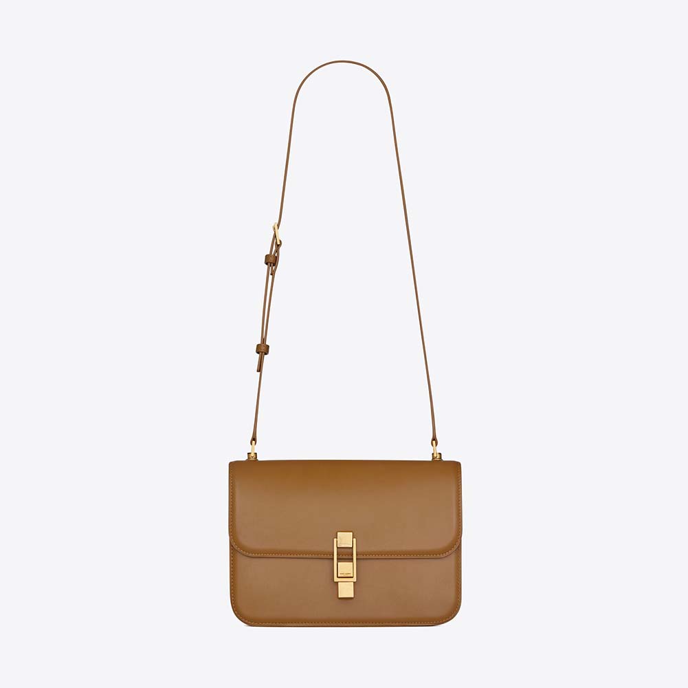 Front view of Saint Laurent YSL Women Carre Satchel in brown leather