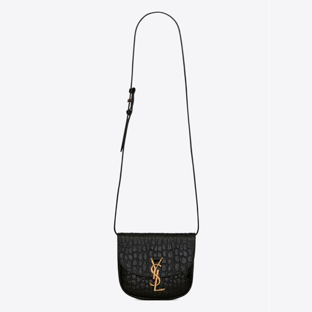 Front view of Saint Laurent YSL Women Kaia Small Satchel in black leather