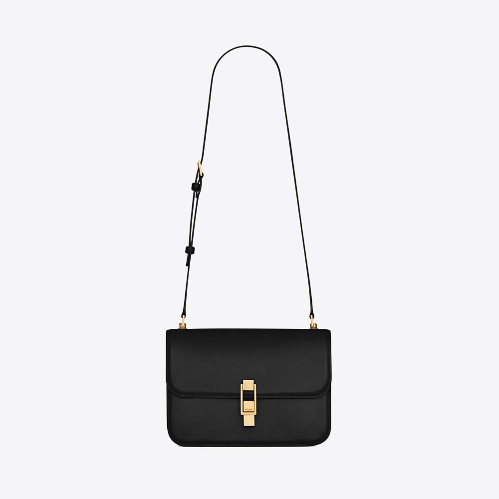 Front view of Saint Laurent YSL Women Le Carre Satchel in black leather