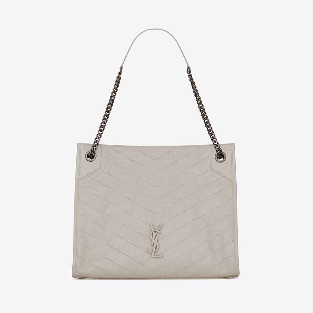 Front view of Saint Laurent YSL Women Niki Medium Shopping Bag in white