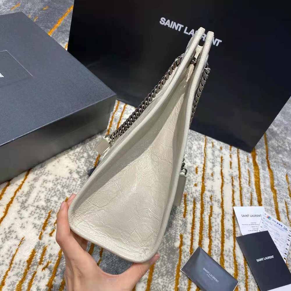 Saint Laurent YSL Women Niki Medium Shopping Bag in Crinkled Vintage Leather-White - image 4