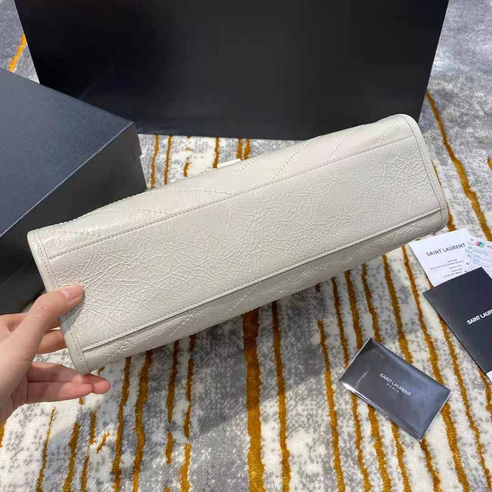 Saint Laurent YSL Women Niki Medium Shopping Bag in Crinkled Vintage Leather-White - image 6