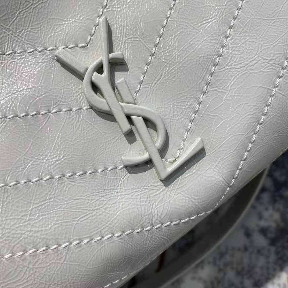 Saint Laurent YSL Women Niki Medium Shopping Bag in Crinkled Vintage Leather-White - image 8