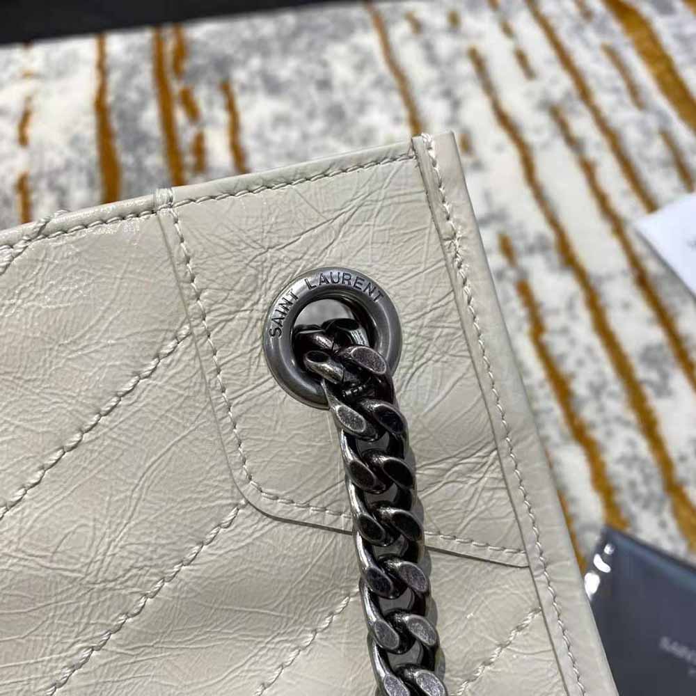 Saint Laurent YSL Women Niki Medium Shopping Bag in Crinkled Vintage Leather-White - image 9