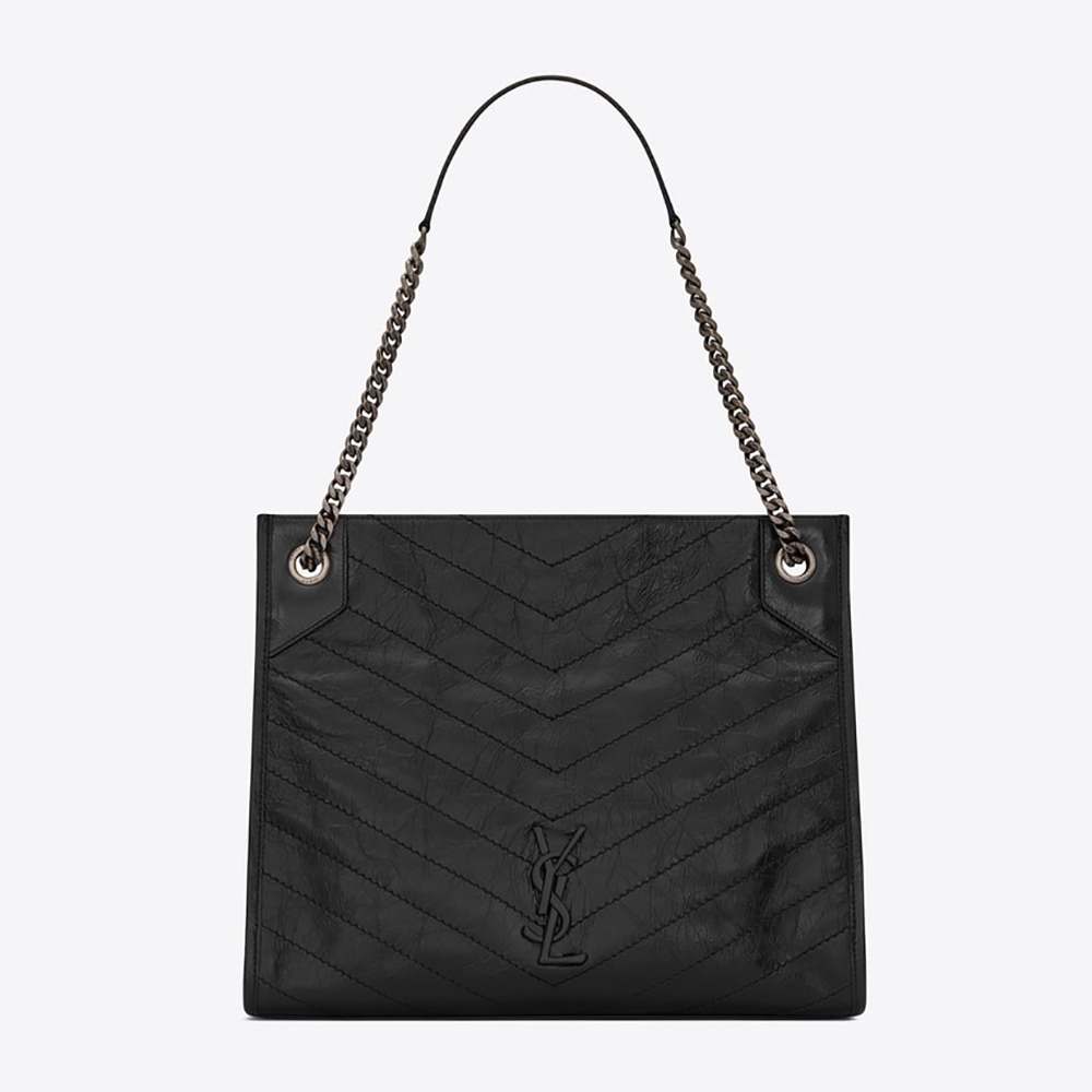 Saint Laurent YSL Women Niki Medium Shopping Bag in Crinkled Vintage Leather-Black - image 1