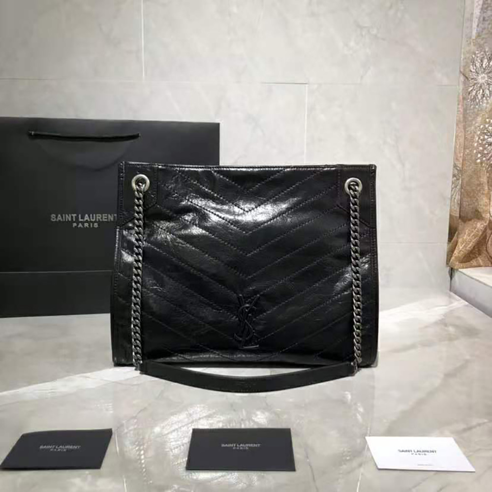 Saint Laurent YSL Women Niki Medium Shopping Bag in Crinkled Vintage Leather-Black - image 2