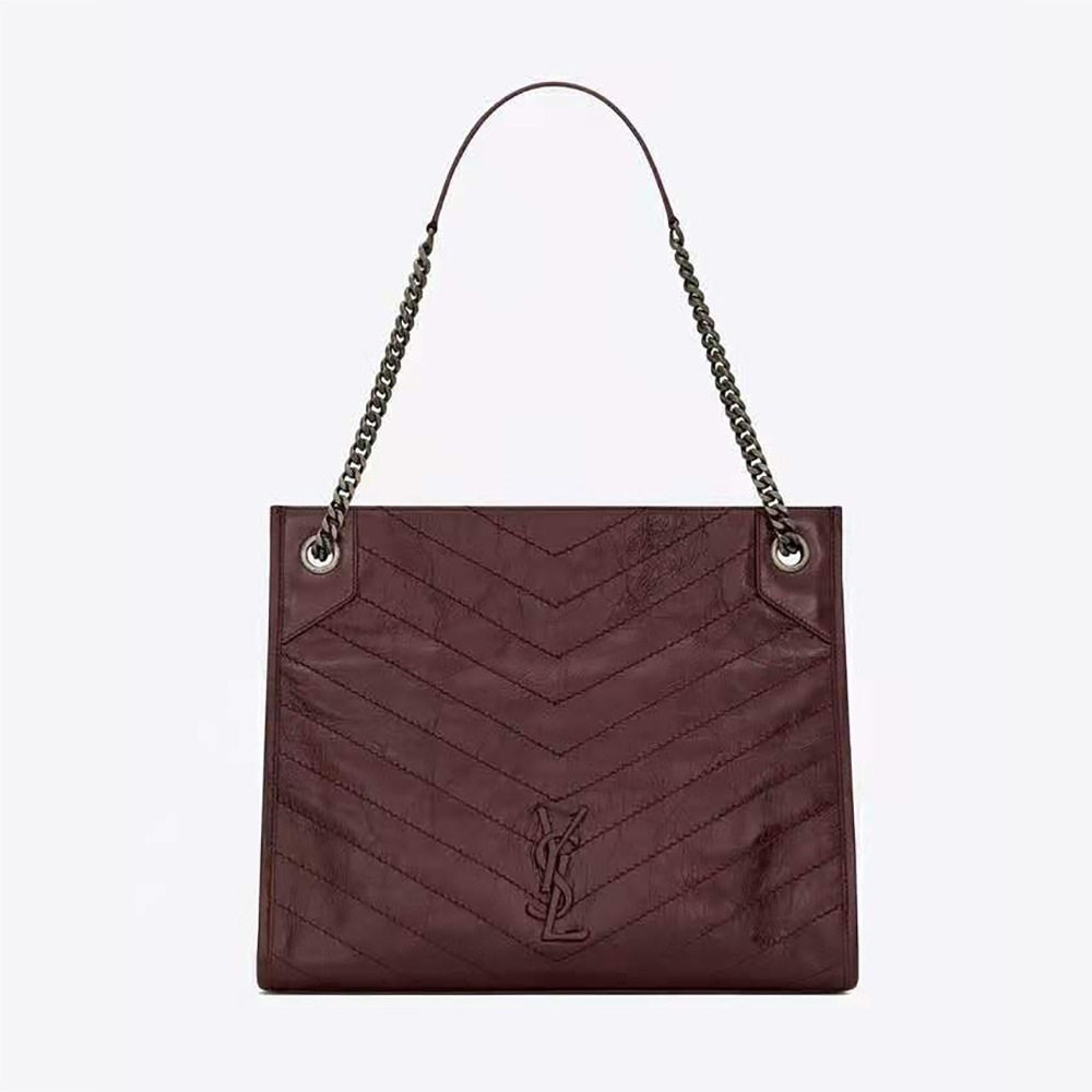 Saint Laurent YSL Women Niki Medium Shopping Bag in Crinkled Vintage Leather-Maroon - image 1