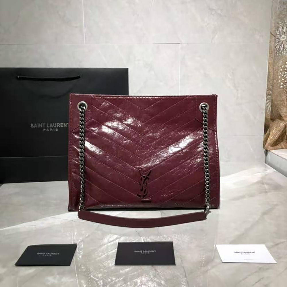 Saint Laurent YSL Women Niki Medium Shopping Bag in Crinkled Vintage Leather-Maroon - image 2