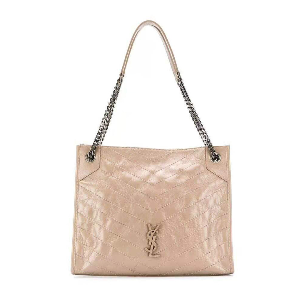 Front view of Saint Laurent YSL Women Niki Medium Shopping Bag pink leather