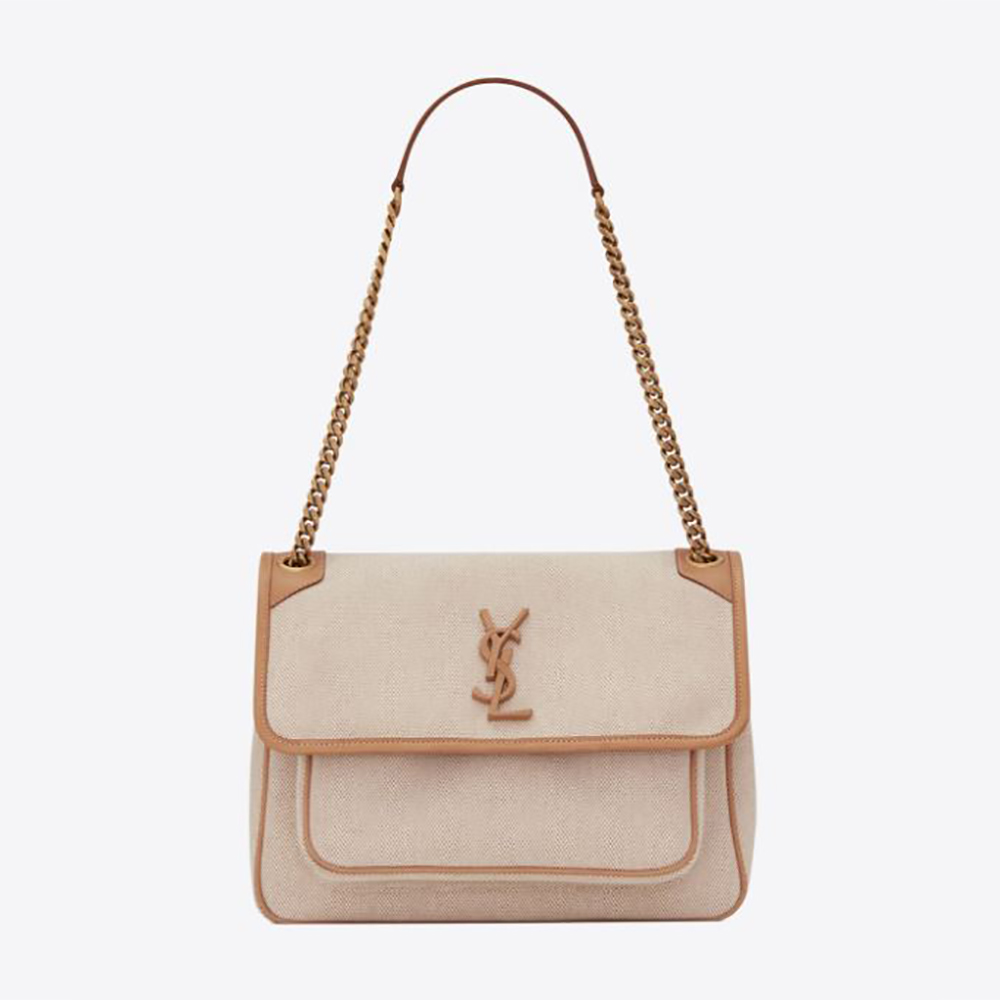Front view of Saint Laurent YSL Women Niki Medium cotton canvas bag