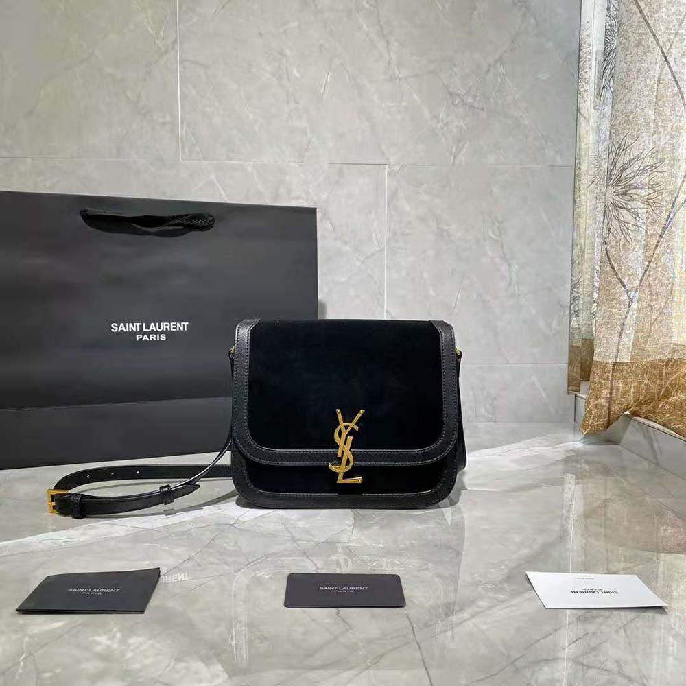 Close-up of gold YSL hardware on Saint Laurent YSL Women Solferino Medium Soft Satchel