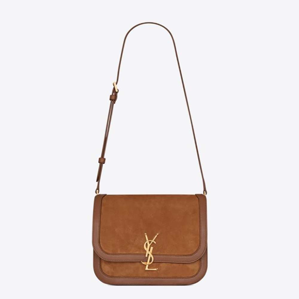 Saint Laurent YSL Women Solferino Medium Soft Satchel in Bsuede and Smooth Leath