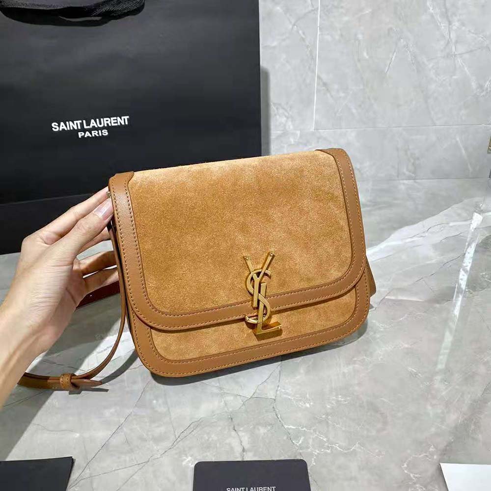 Saint Laurent YSL Women Solferino Medium Soft Satchel in Bsuede and Smooth Leather-Brown - image 5