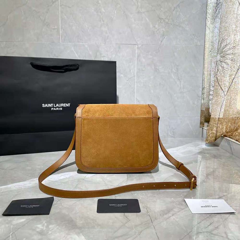 Saint Laurent YSL Women Solferino Medium Soft Satchel in Bsuede and Smooth Leather-Brown - image 3