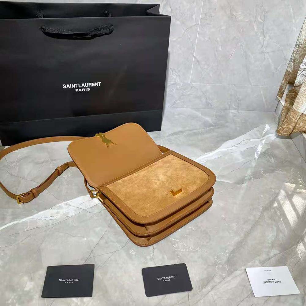 Saint Laurent YSL Women Solferino Medium Soft Satchel in Bsuede and Smooth Leather-Brown - image 8