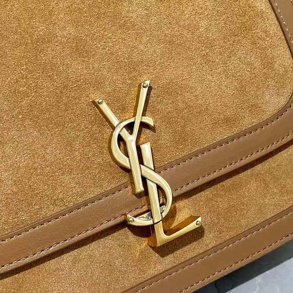 Saint Laurent YSL Women Solferino Medium Soft Satchel in Bsuede and Smooth Leather-Brown - image 10