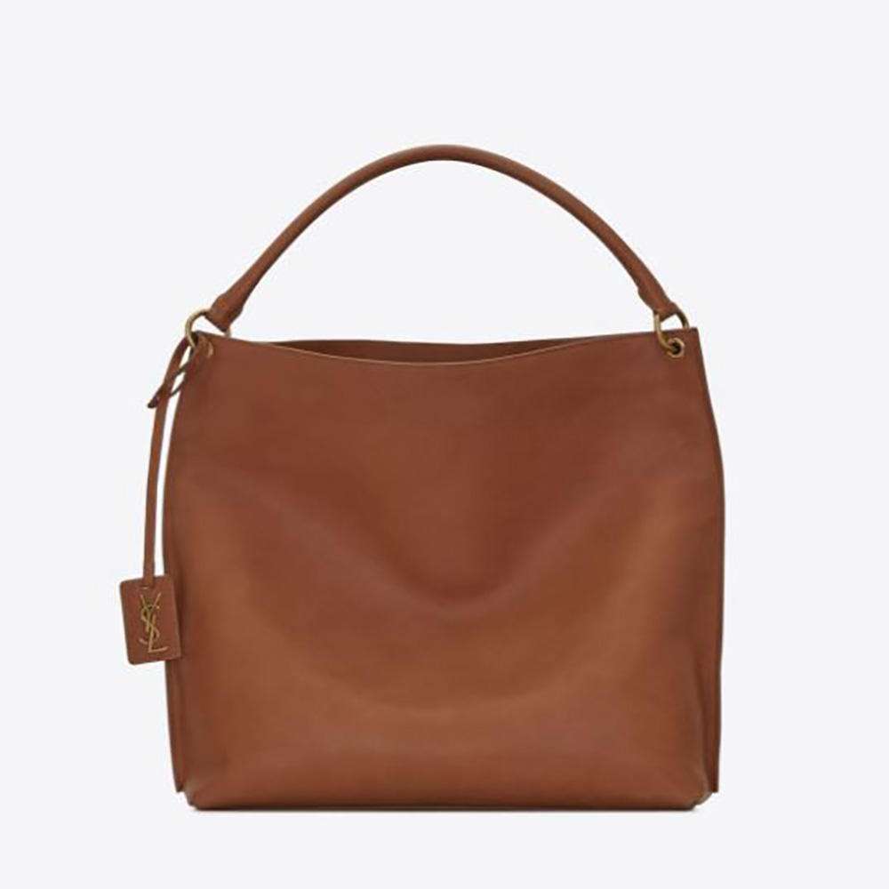 Front view Saint Laurent YSL Women Tag Hobo Bag in smooth brown leather