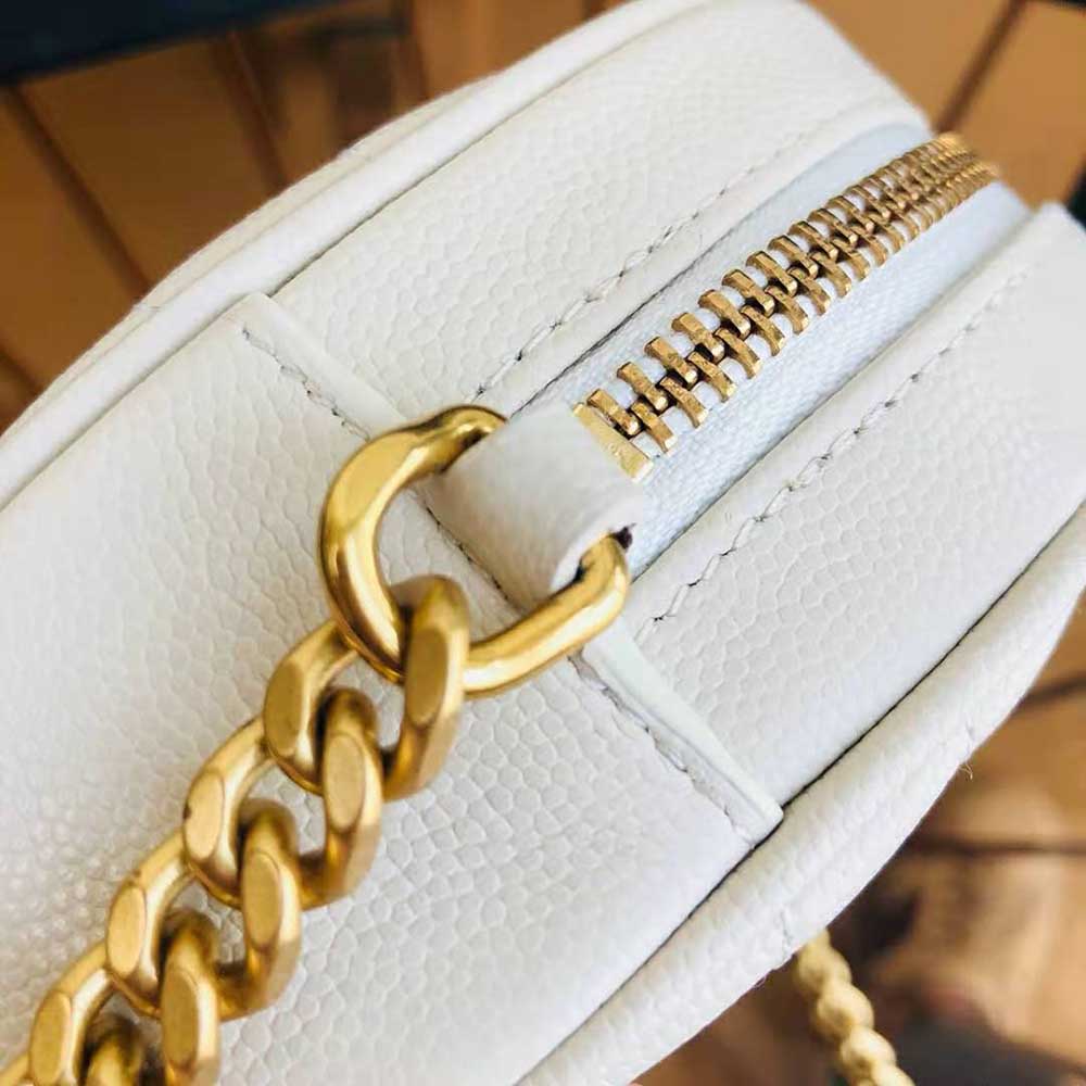 Saint Laurent YSL Women Vinyle Round Camera Bag in Chevron-Quilted Grain de Poudre Embossed Leather-White - image 6