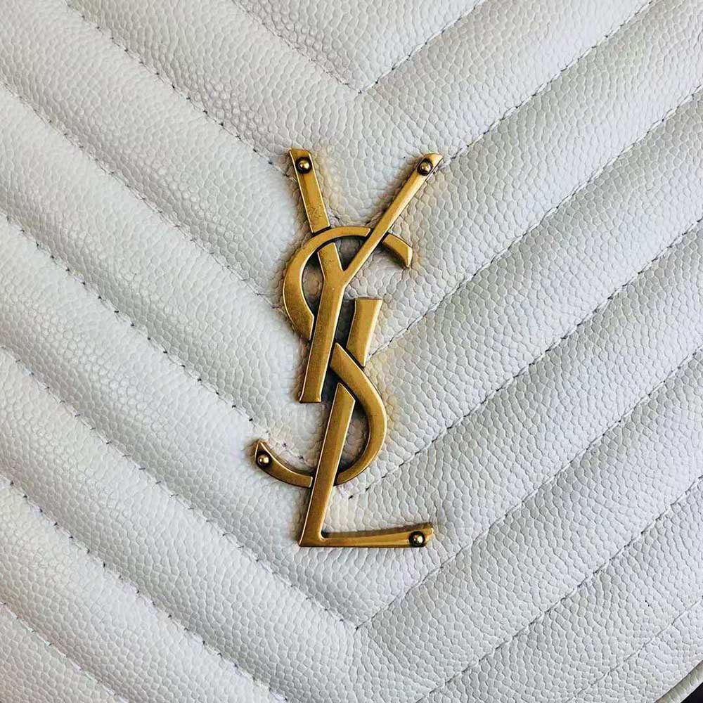 Saint Laurent YSL Women Vinyle Round Camera Bag in Chevron-Quilted Grain de Poudre Embossed Leather-White - image 8