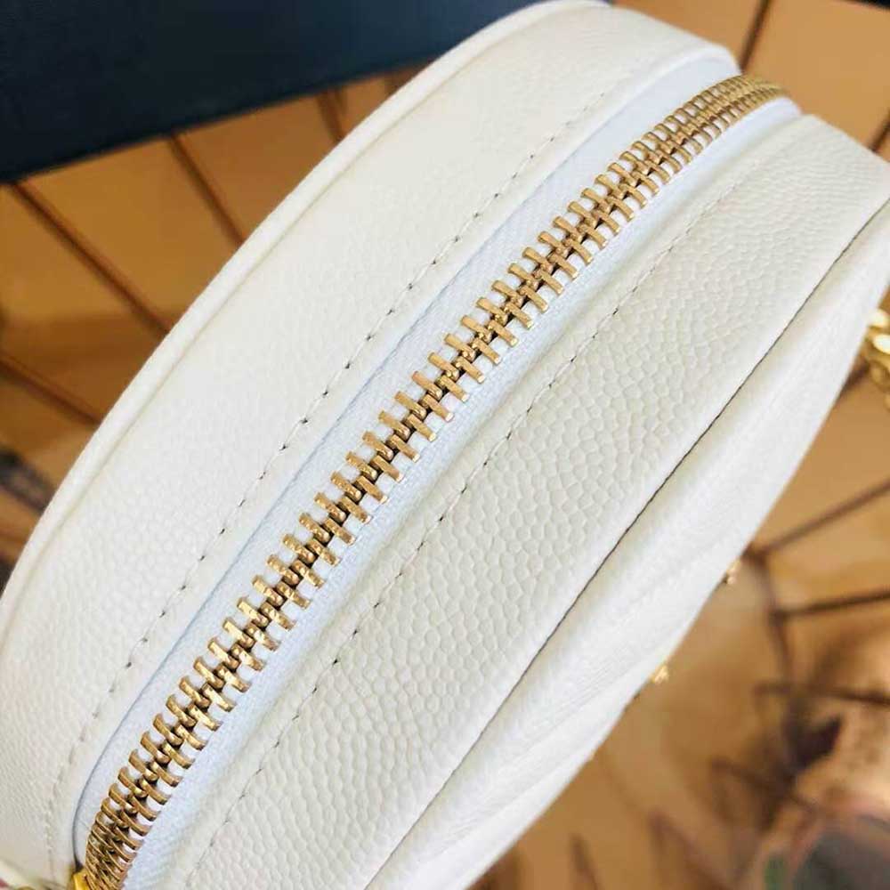 Saint Laurent YSL Women Vinyle Round Camera Bag in Chevron-Quilted Grain de Poudre Embossed Leather-White - image 7