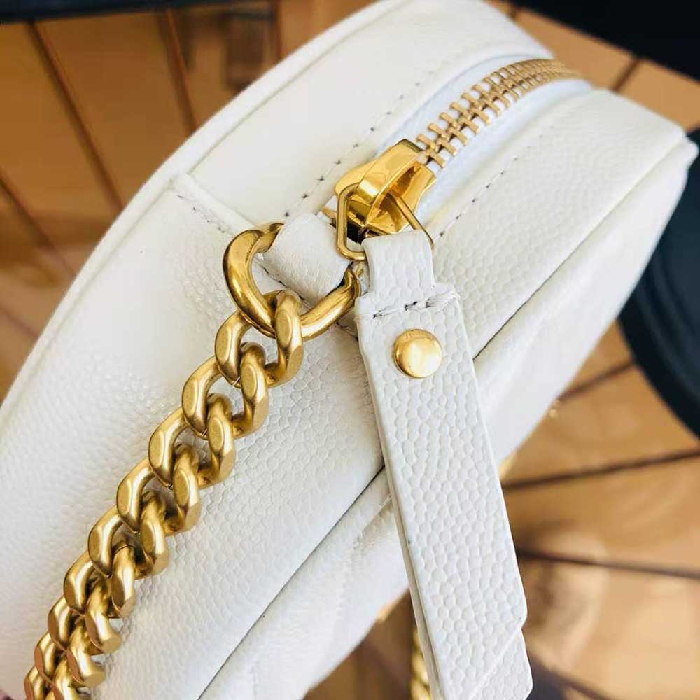 Saint Laurent YSL Women Vinyle Round Camera Bag in Chevron-Quilted Grain de Poudre Embossed Leather-White - image 5