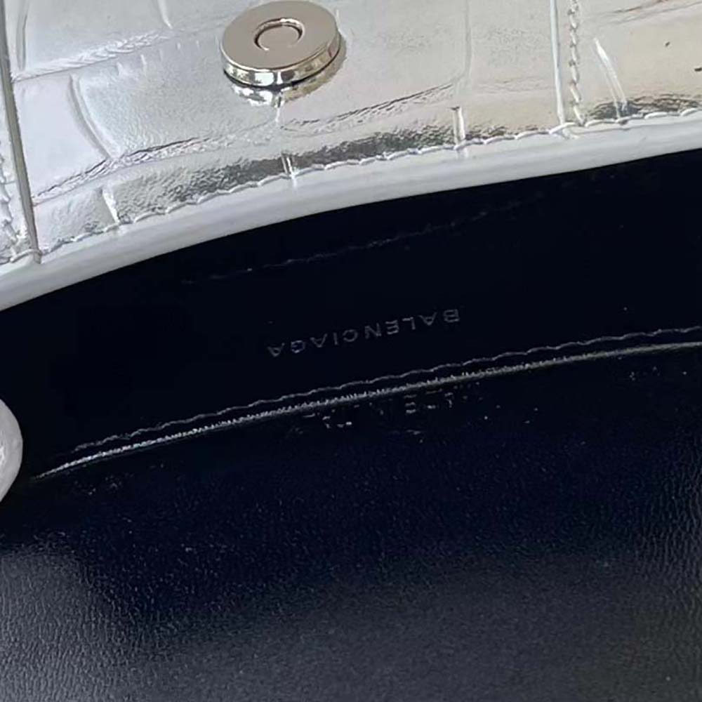 Balenciaga Women Hourglass Mini Top Handle Bag in Silver Crocodile Embossed Calfskin - image 10