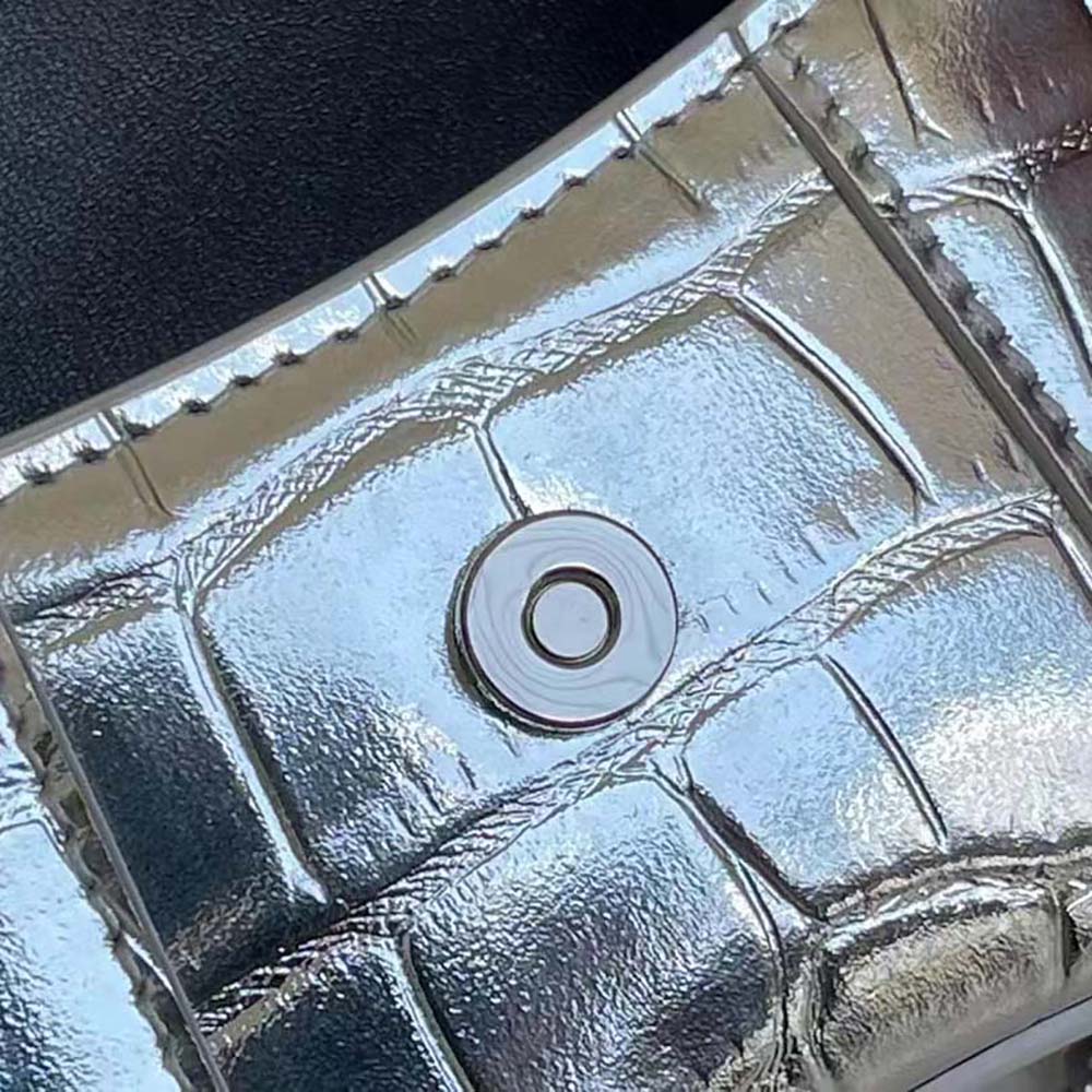 Balenciaga Women Hourglass Mini Top Handle Bag in Silver Crocodile Embossed Calfskin - image 9