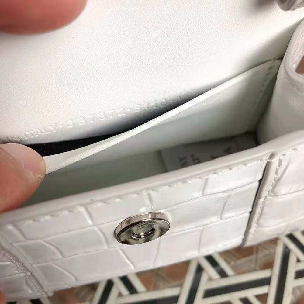 Balenciaga Women Hourglass Mini Top Handle Bag in White Shiny Crocodile Embossed Calfskin - image 10