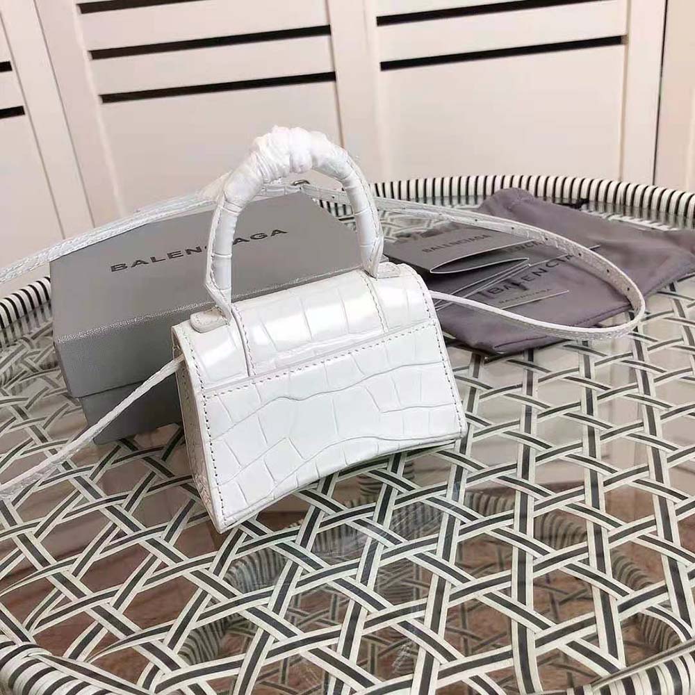 Balenciaga Women Hourglass Mini Top Handle Bag in White Shiny Crocodile Embossed Calfskin - image 5