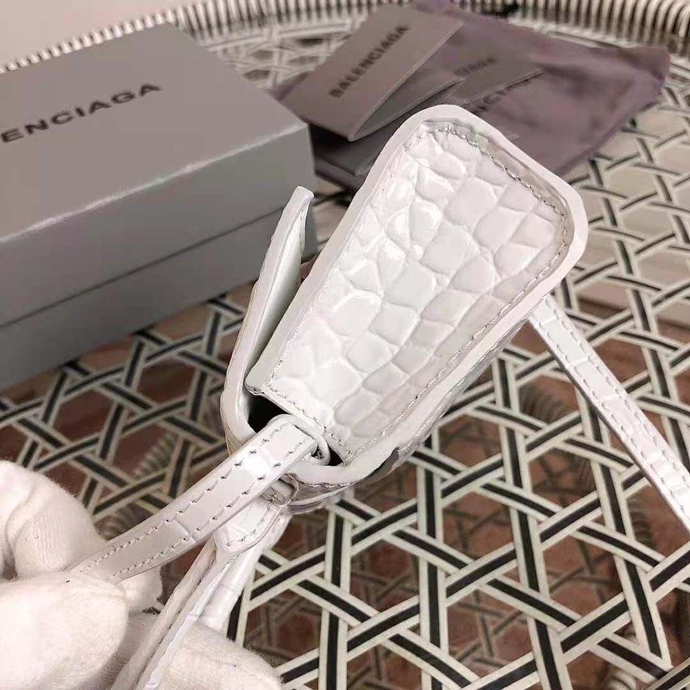 Balenciaga Women Hourglass Mini Top Handle Bag in White Shiny Crocodile Embossed Calfskin - image 8