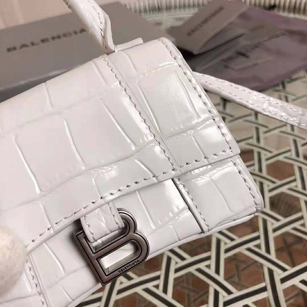Balenciaga Women Hourglass Mini Top Handle Bag in White Shiny Crocodile Embossed Calfskin - image 7