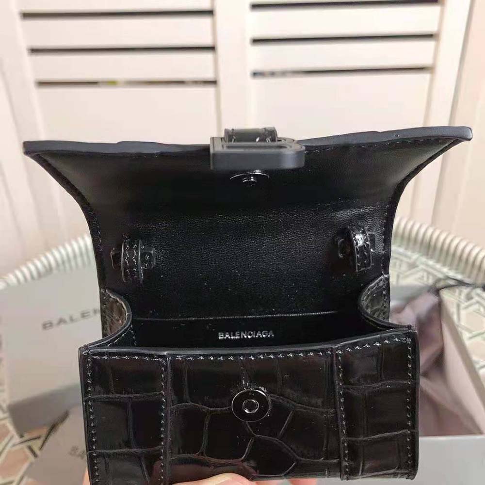 Balenciaga Women Hourglass Mini Top Handle in Black Shiny Crocodile Embossed Calfskin - image 10