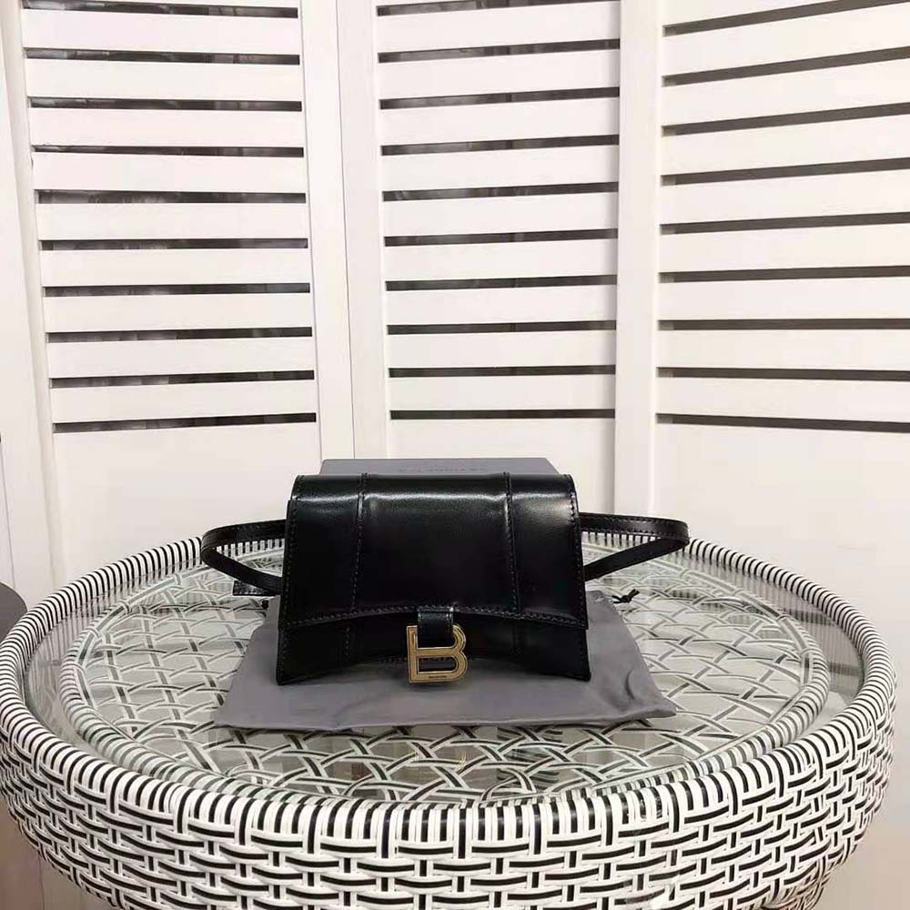 Balenciaga Women Hourglass Small Beltbag in Black Shiny Box Calfskin - image 4